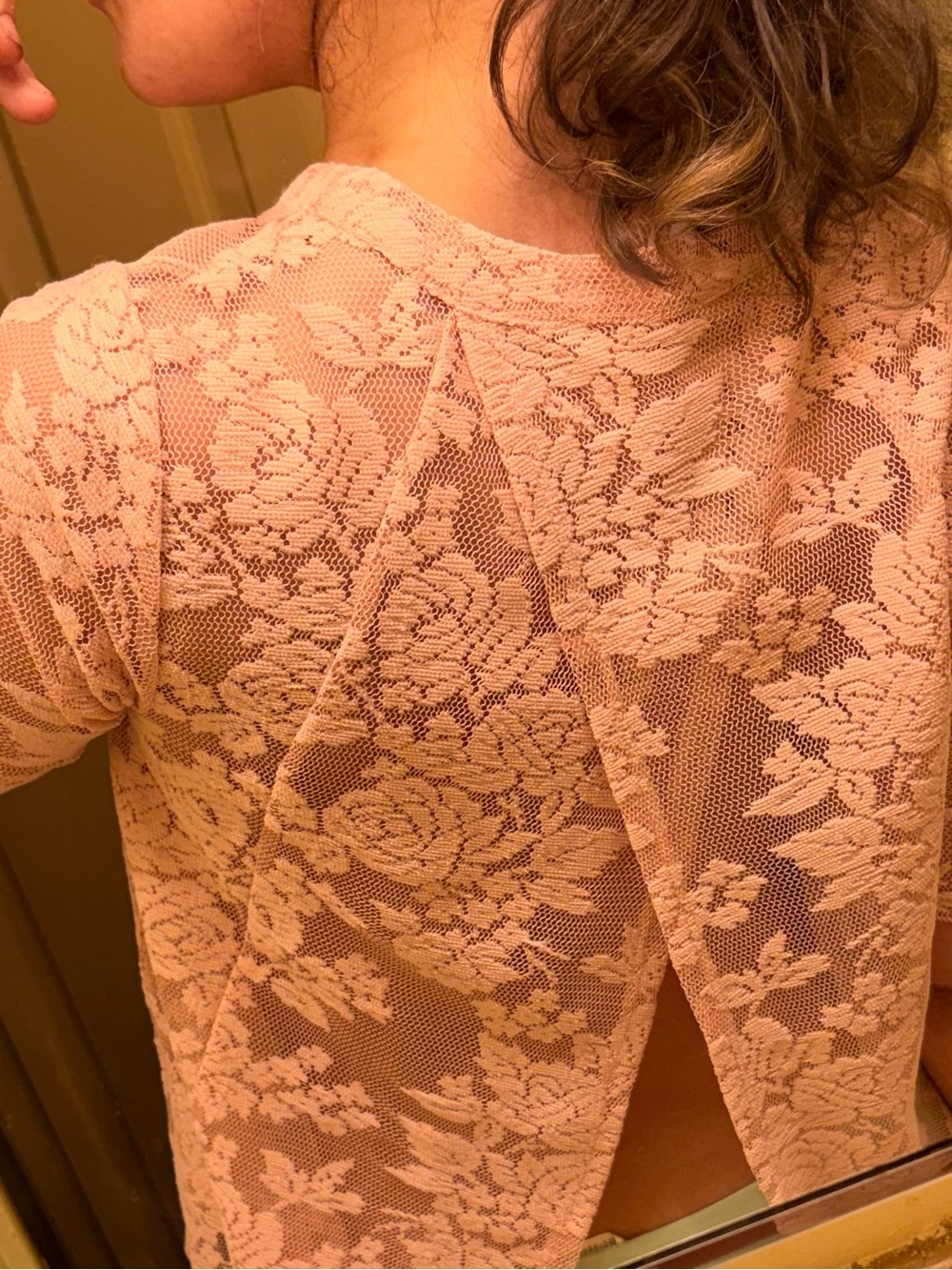 BCBGeneration Rose Pink Lace Short Sleeve Top